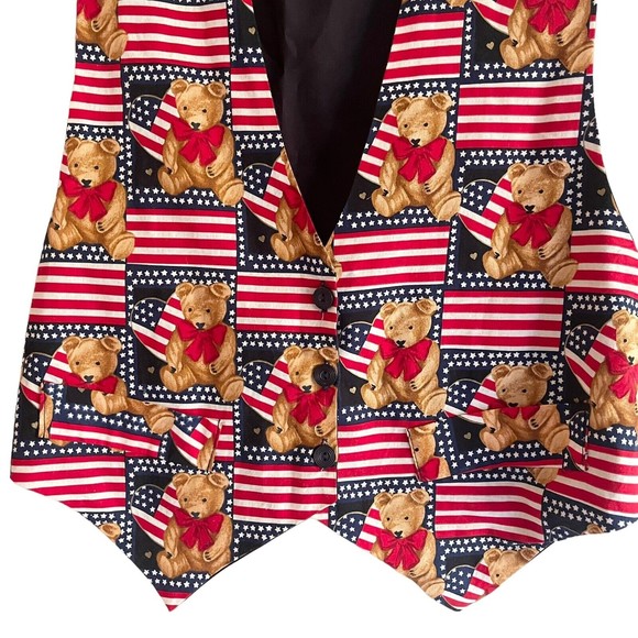 JLN American Patriotic Vest Unisex Size M Suit Top Novelty Print Teddy Bear USA - Picture 2 of 8